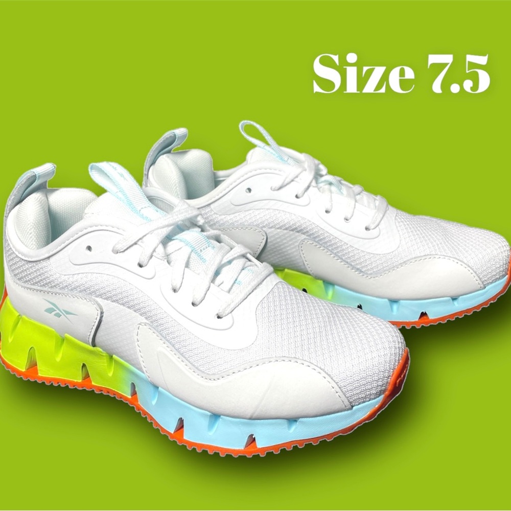Reebok White Athletic Sneakers with Neon Yellow, Light Blue & Orange Accents